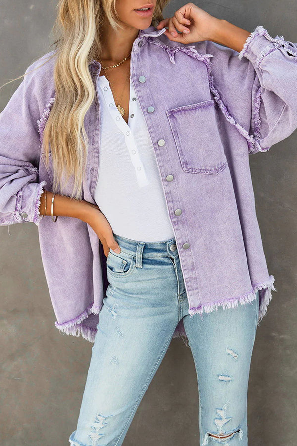 Lichtblauwe Zomerjas Denim Losse Pasvorm