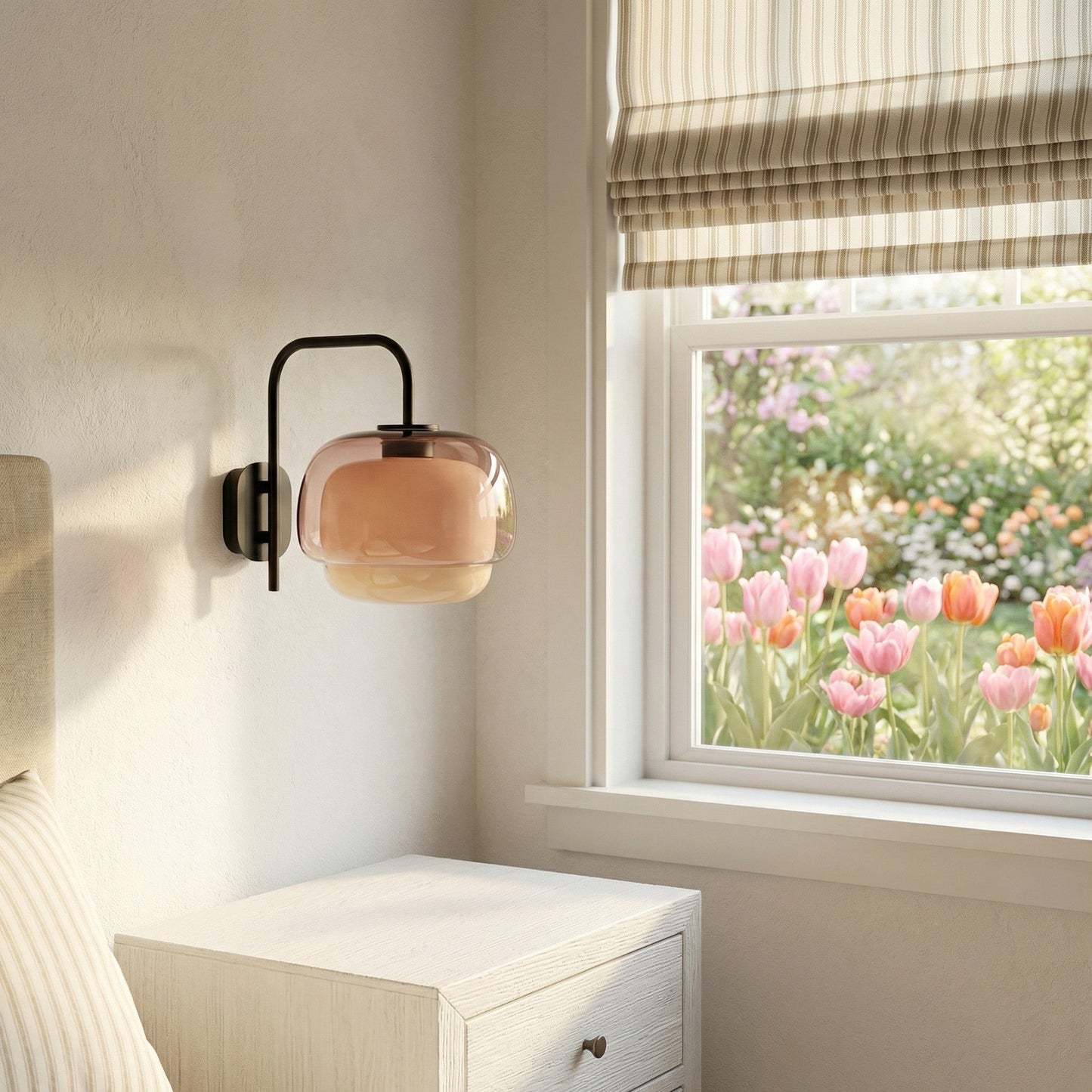 Gekleurde Glazen Wandlamp met Ronde Kap – Groen, Roze, Oranje – Moderne LED Verlichting