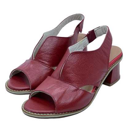 Dames Sandalen met Blokhak Open Teen Elegant Comfortabel Leer Bordeauxrood Zomerschoenen