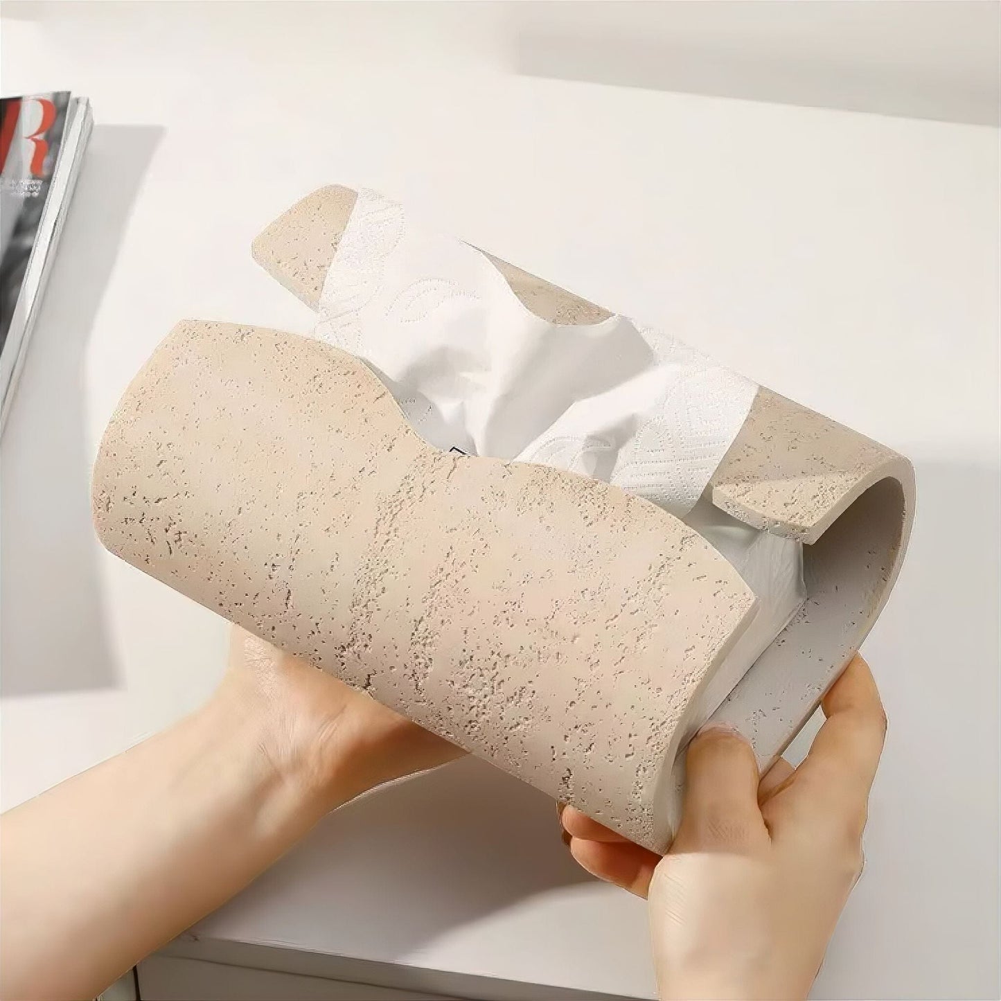 Zandsteen Tissuebox Cilindrisch 20cm Woonkamer Badkamer
