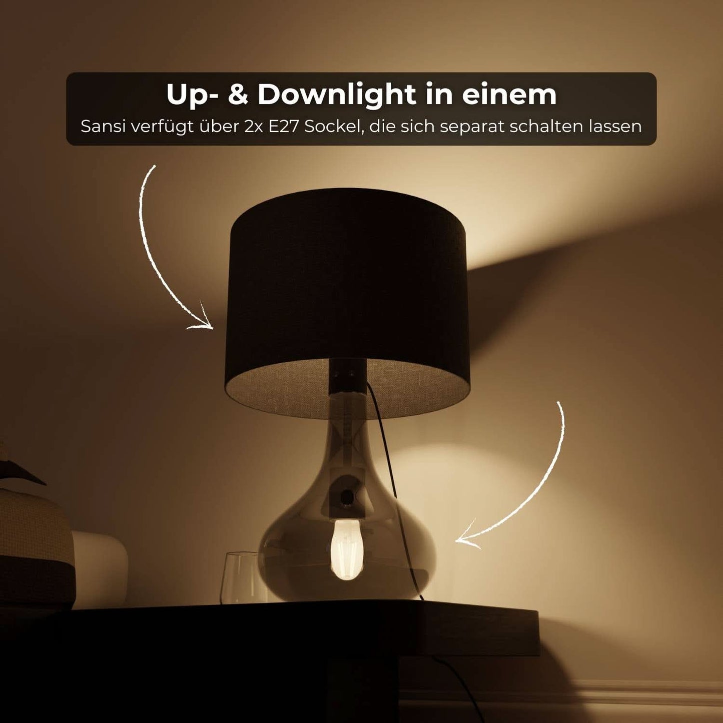 Tafellamp Up Downlight Rookglas Anthrazit E27 Modern Design 52cm
