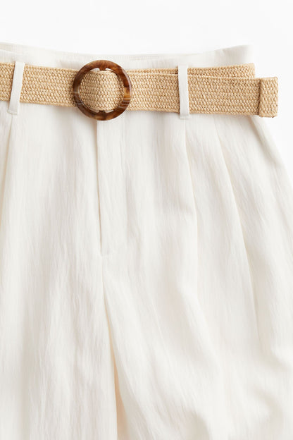 Damesbroek Hoge Taille Wijd met Riem en Oversized Pijpen