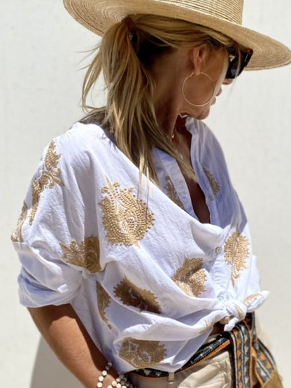 Vrouwelijke Blouse met Vlinderhals en Korte Mouwen - StudioMarella