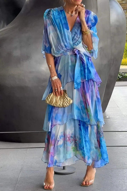Zomerjurk Chiffon Multicolor Lange Mouw