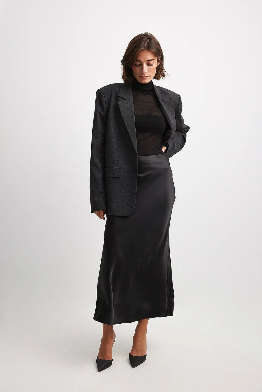Midi Rok Satijn Hoge Taille Elegante Damesrok Glanzend - StudioMarella