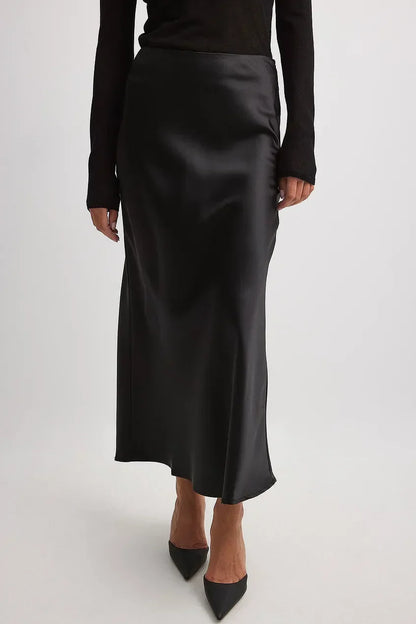 Midi Rok Satijn Hoge Taille Elegante Damesrok Glanzend