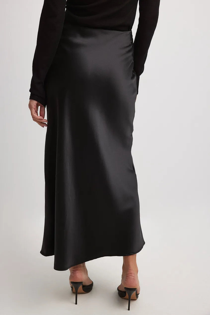 Midi Rok Satijn Hoge Taille Elegante Damesrok Glanzend