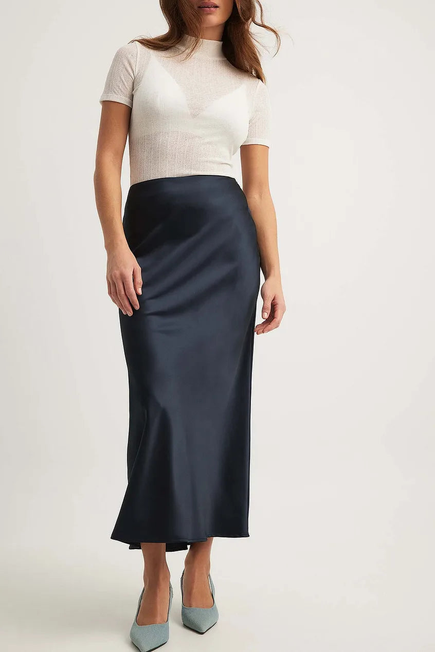 Midi Rok Satijn Hoge Taille Elegante Damesrok Glanzend