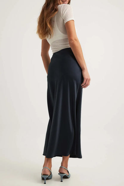 Midi Rok Satijn Hoge Taille Elegante Damesrok Glanzend
