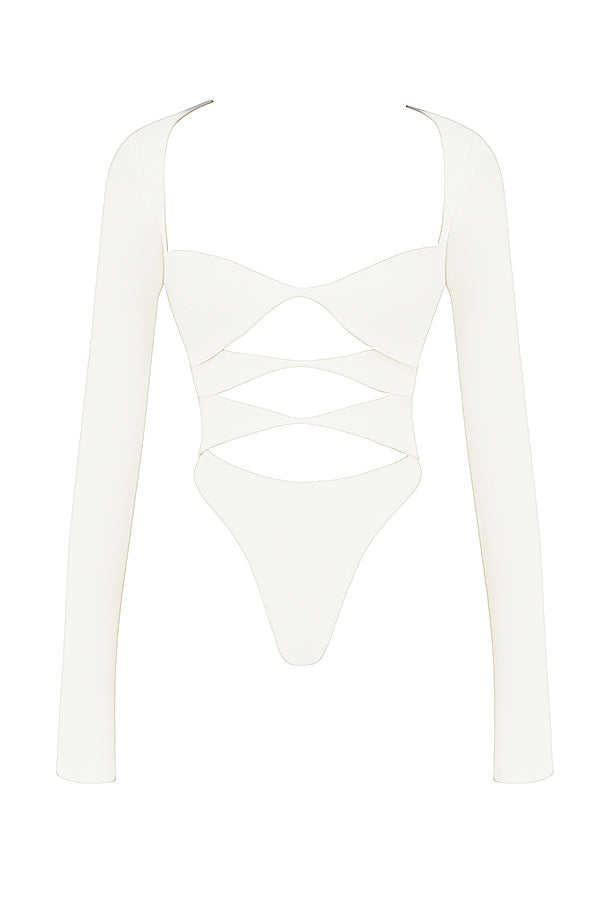 Witte Lange Mouw Crop Top voor Vrouw Met Uitsnijding