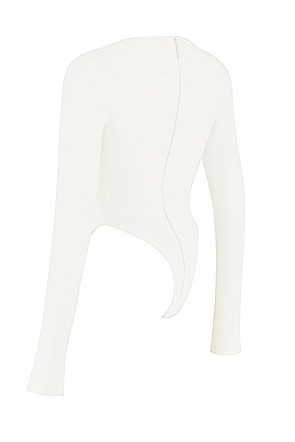 Witte Lange Mouw Crop Top voor Vrouw Met Uitsnijding
