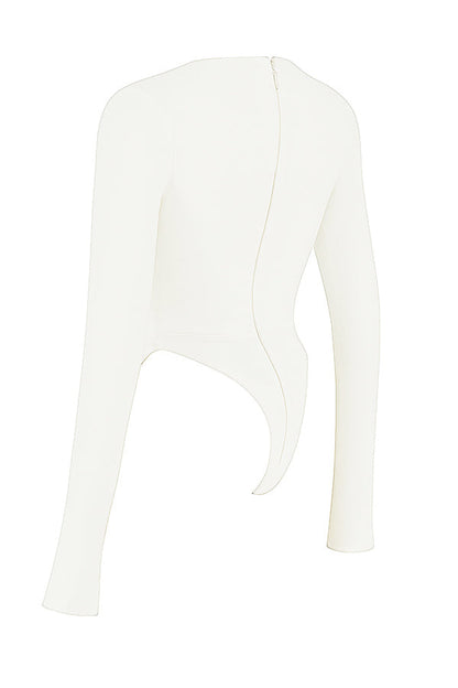 Witte Lange Mouw Crop Top voor Vrouw Met Uitsnijding