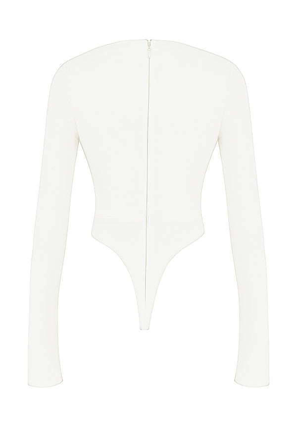 Witte Lange Mouw Crop Top voor Vrouw Met Uitsnijding