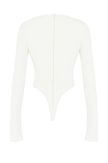 Witte Lange Mouw Crop Top voor Vrouw Met Uitsnijding