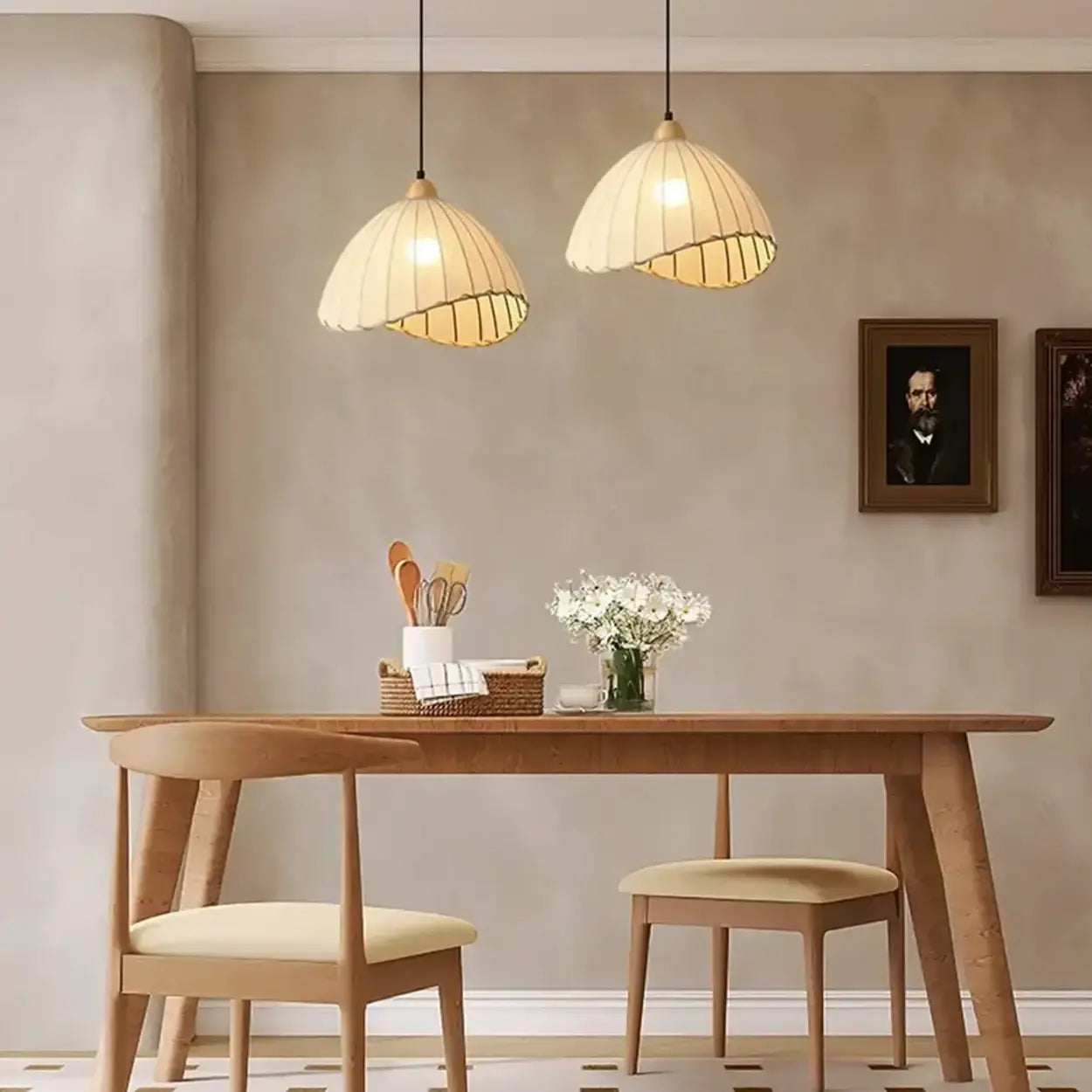 Hanglamp Wabi Sabi Hout En Witte Stoffen Kap Scandinavisch E27