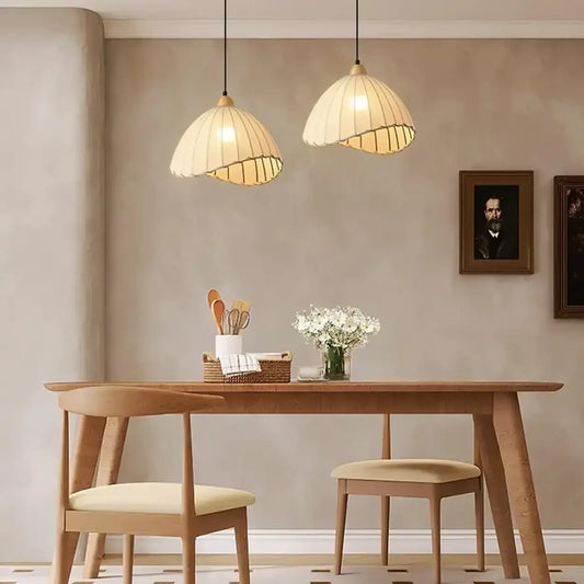 Hanglamp Wabi Sabi Hout En Witte Stoffen Kap Scandinavisch E27