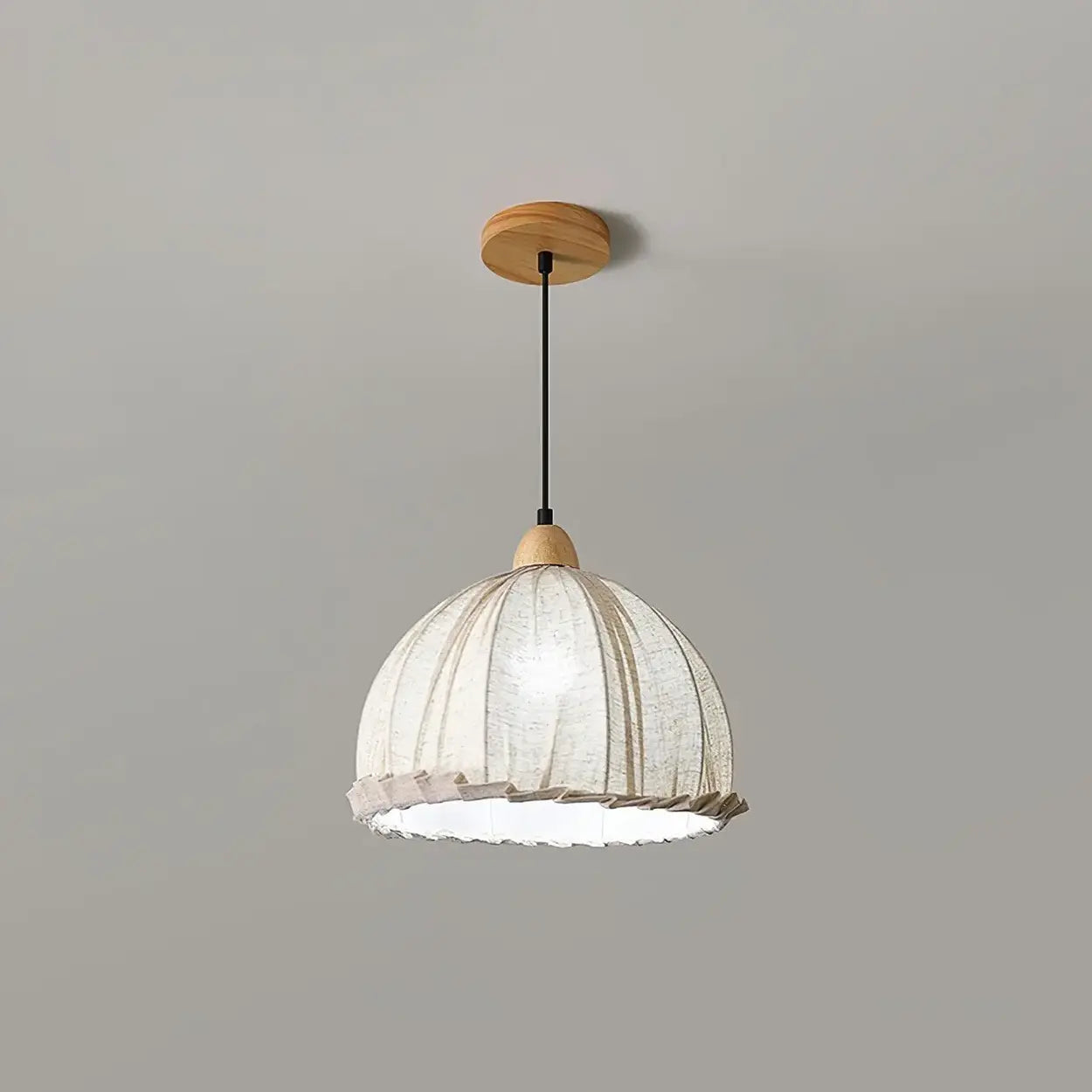 Hanglamp Wabi Sabi Hout En Witte Stoffen Kap Scandinavisch E27