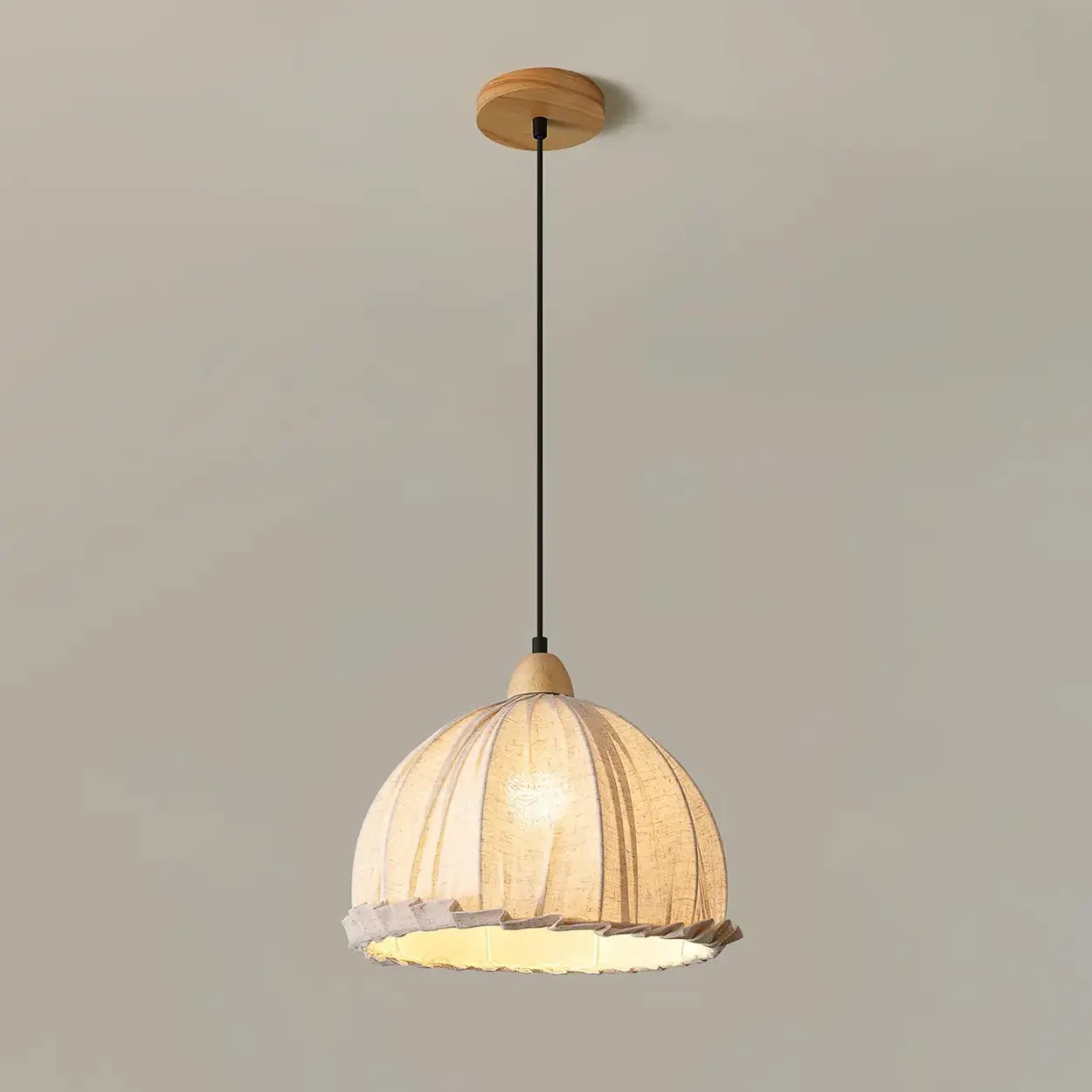Hanglamp Wabi Sabi Hout En Witte Stoffen Kap Scandinavisch E27