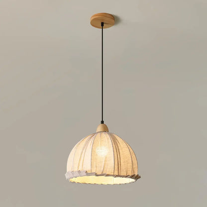 Hanglamp Wabi Sabi Hout En Witte Stoffen Kap Scandinavisch E27