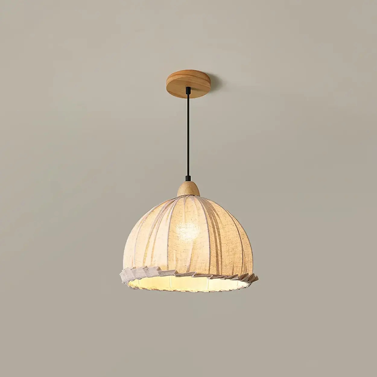 Hanglamp Wabi Sabi Hout En Witte Stoffen Kap Scandinavisch E27
