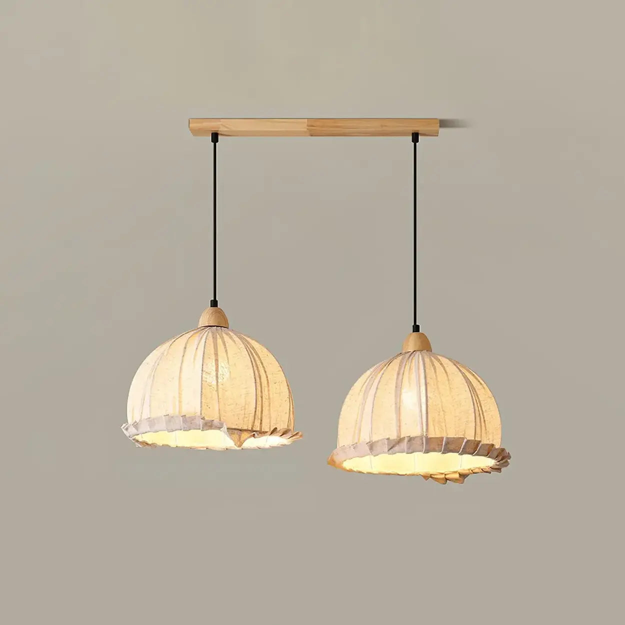 Hanglamp Wabi Sabi Hout En Witte Stoffen Kap Scandinavisch E27