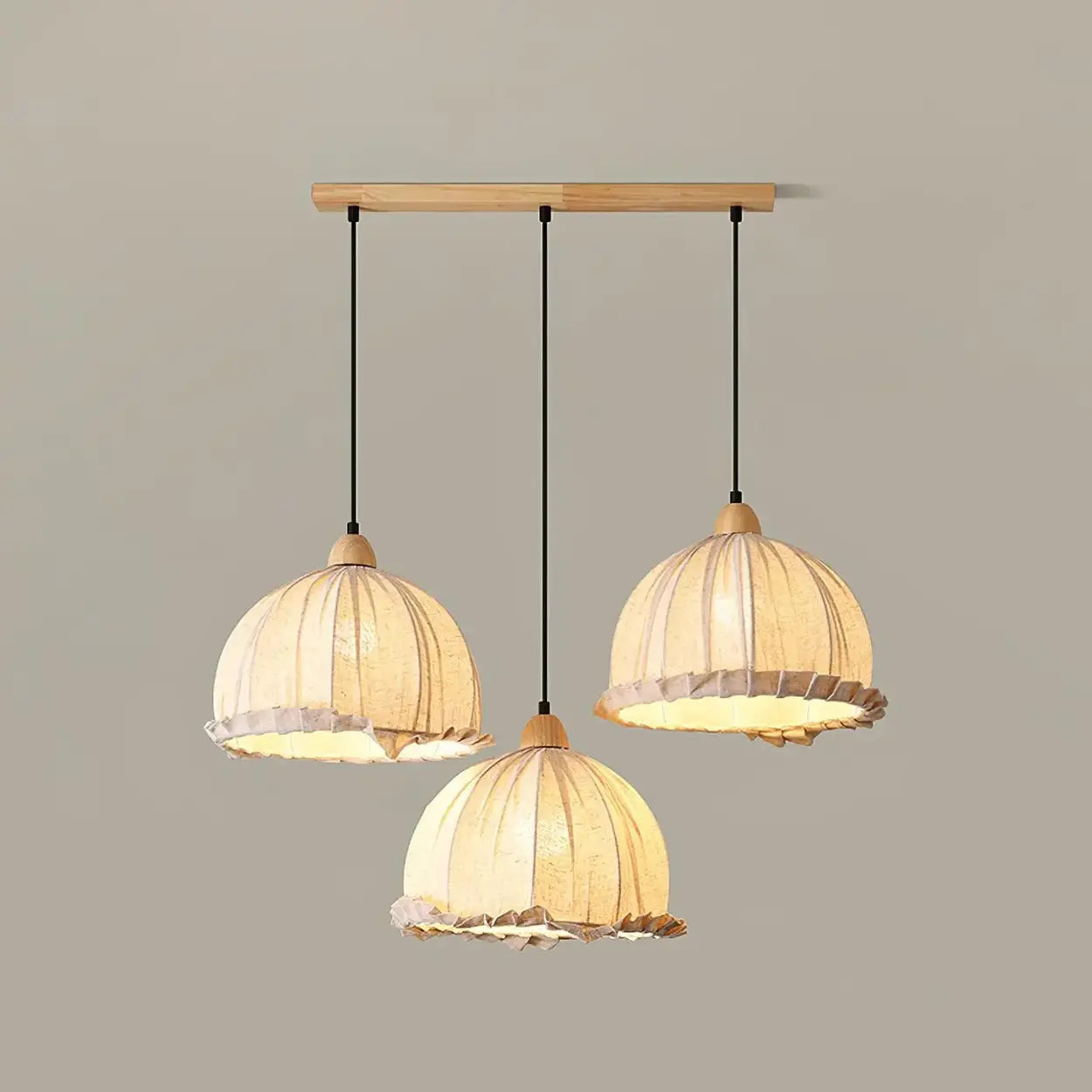 Hanglamp Wabi Sabi Hout En Witte Stoffen Kap Scandinavisch E27