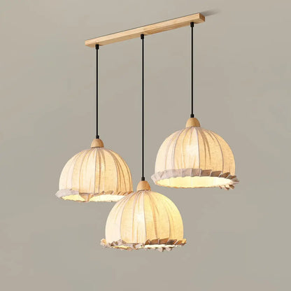 Hanglamp Wabi Sabi Hout En Witte Stoffen Kap Scandinavisch E27