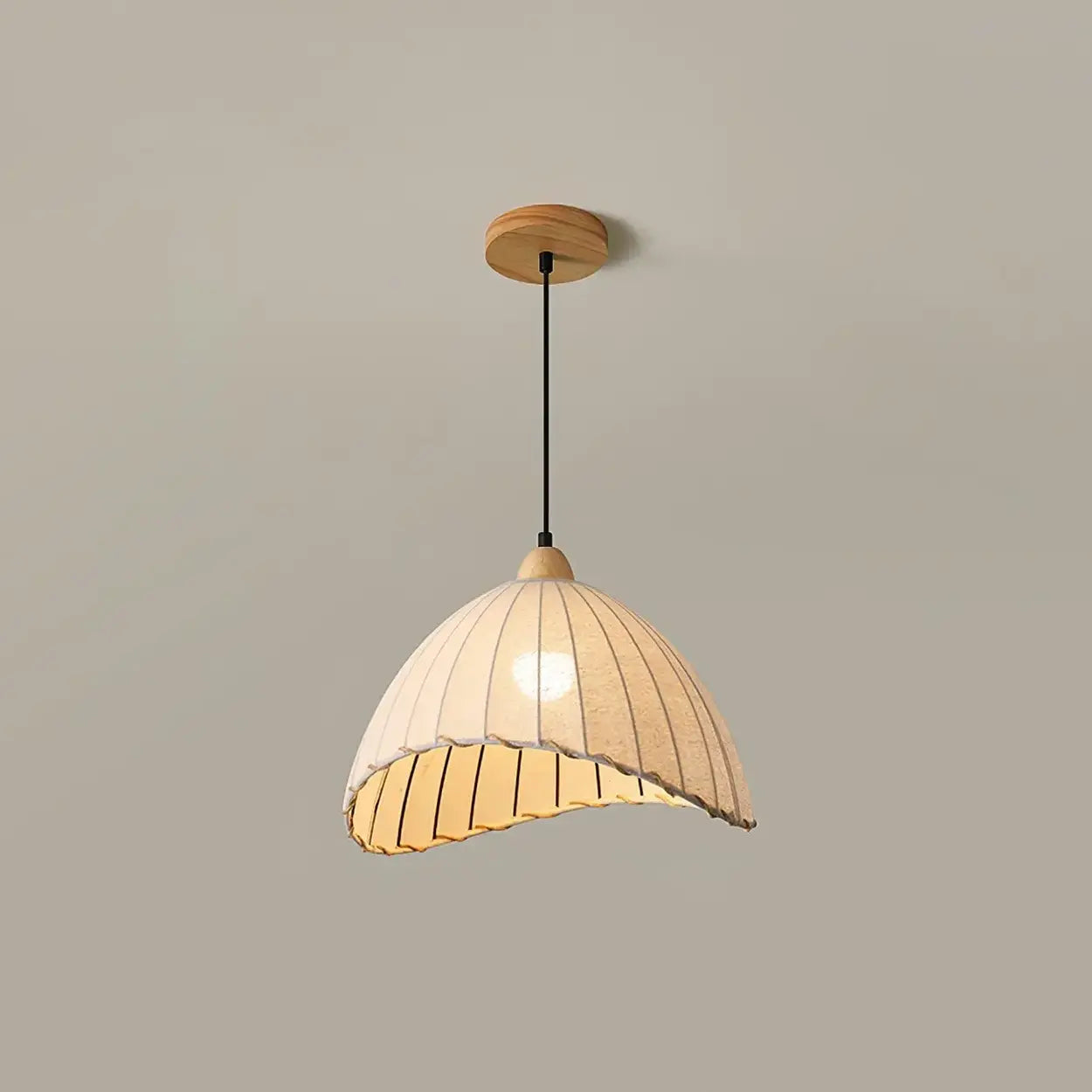 Hanglamp Wabi Sabi Hout En Witte Stoffen Kap Scandinavisch E27