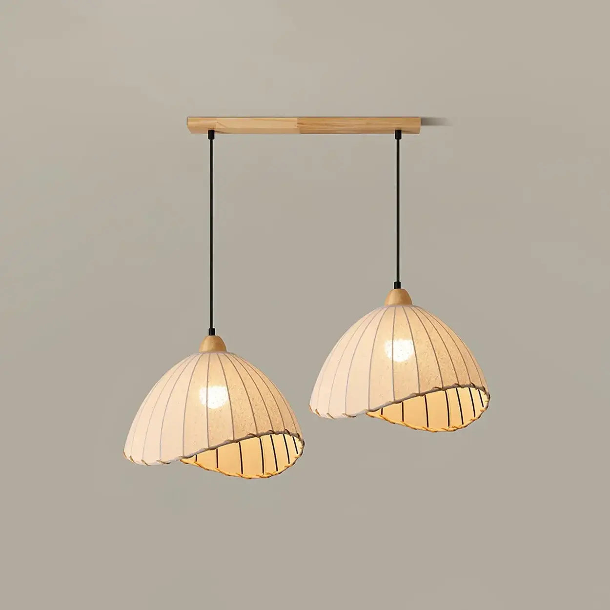 Hanglamp Wabi Sabi Hout En Witte Stoffen Kap Scandinavisch E27