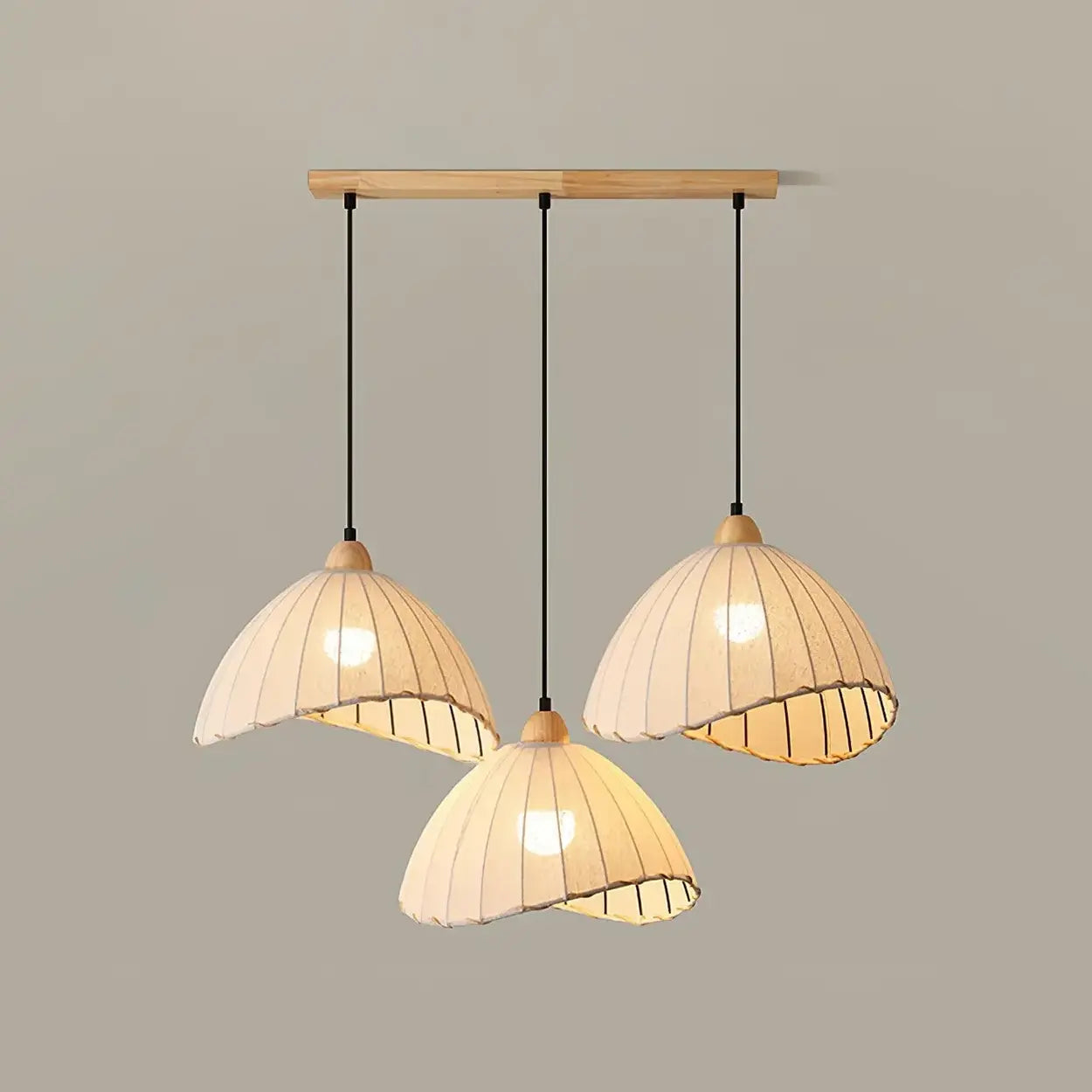 Hanglamp Wabi Sabi Hout En Witte Stoffen Kap Scandinavisch E27
