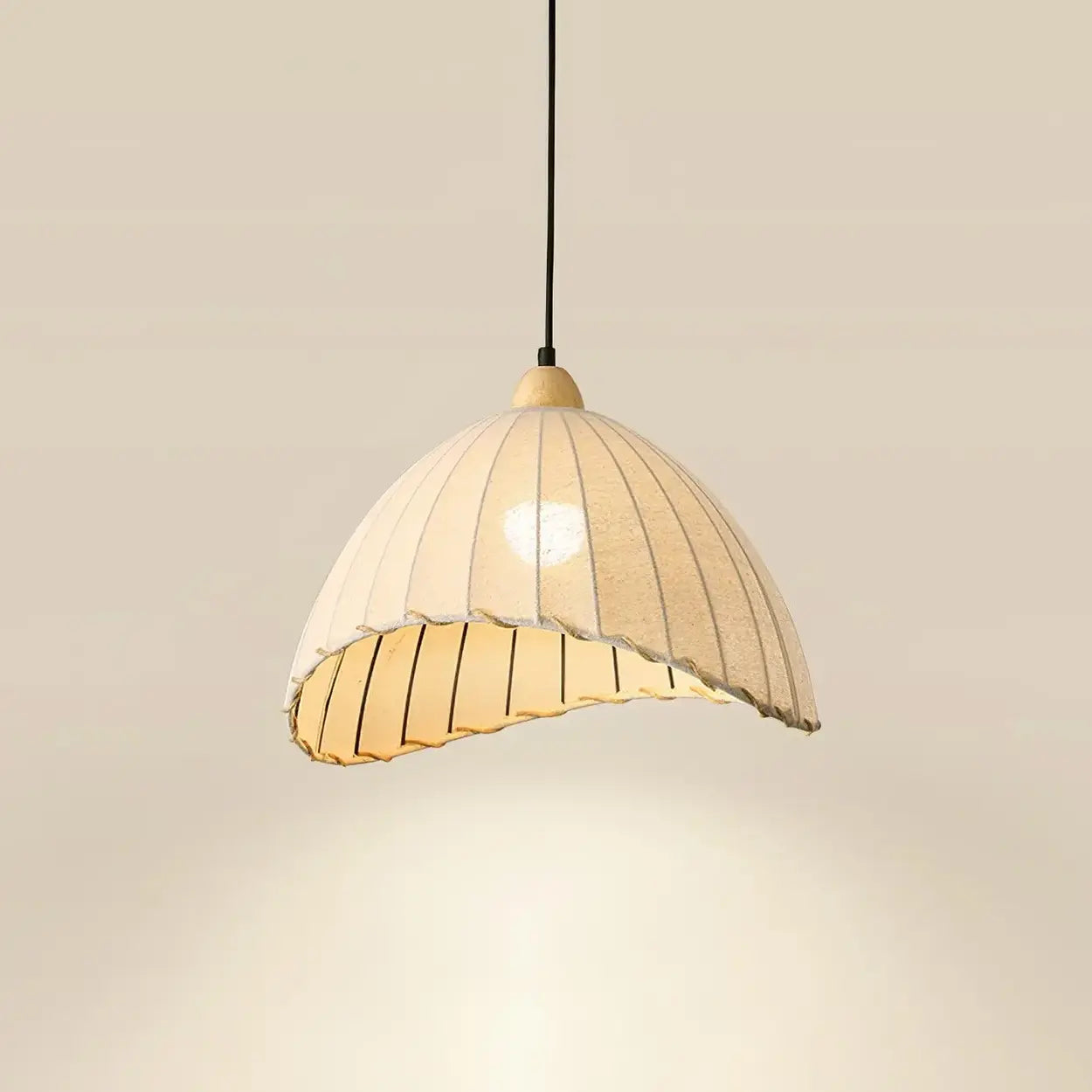 Hanglamp Wabi Sabi Hout En Witte Stoffen Kap Scandinavisch E27