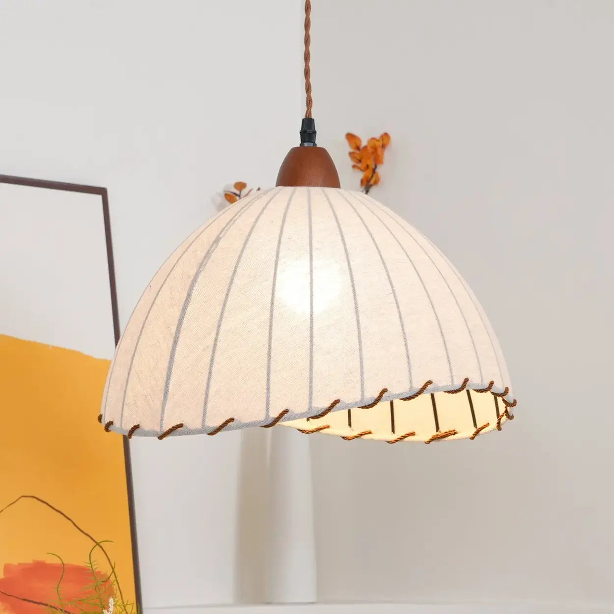 Hanglamp Wabi Sabi Hout En Witte Stoffen Kap Scandinavisch E27