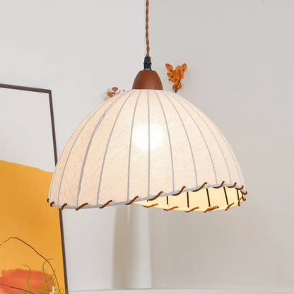 Hanglamp Wabi Sabi Hout En Witte Stoffen Kap Scandinavisch E27