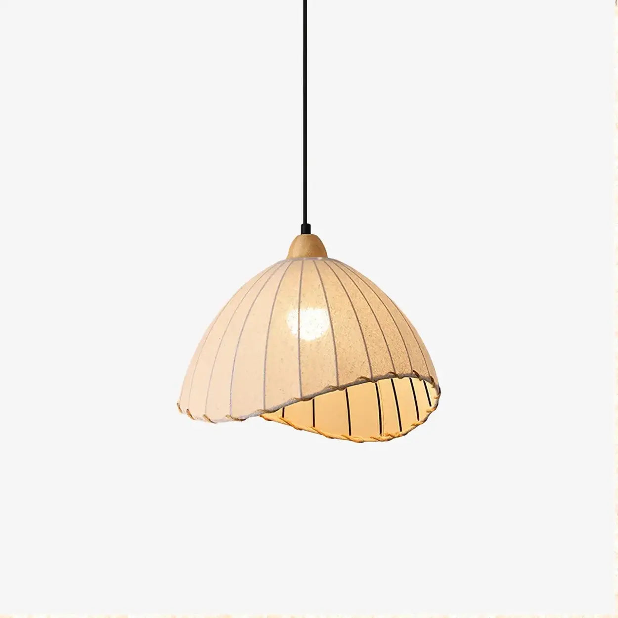 Hanglamp Wabi Sabi Hout En Witte Stoffen Kap Scandinavisch E27