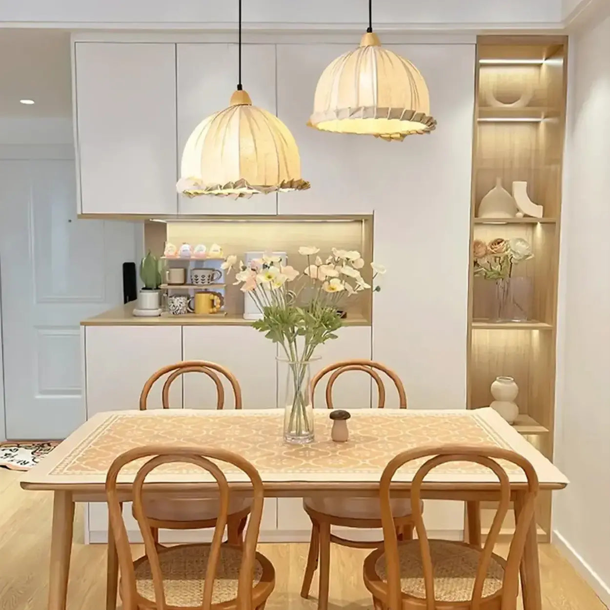 Hanglamp Wabi Sabi Hout En Witte Stoffen Kap Scandinavisch E27