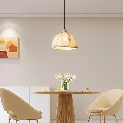 Hanglamp Wabi Sabi Hout En Witte Stoffen Kap Scandinavisch E27