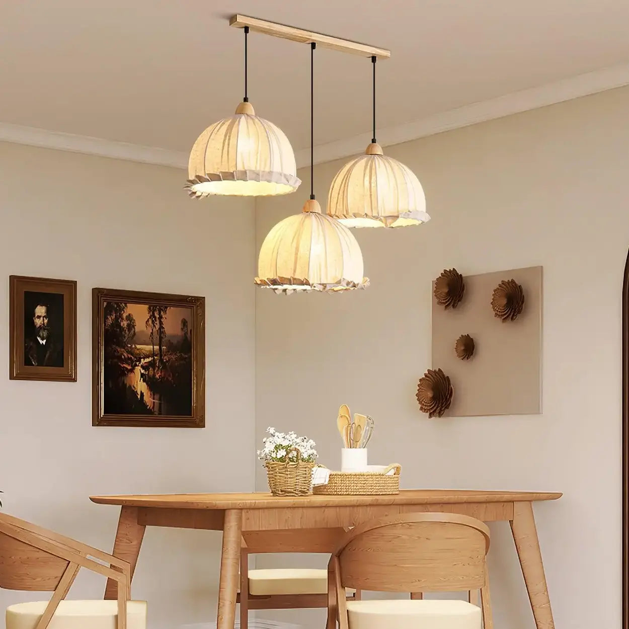 Hanglamp Wabi Sabi Hout En Witte Stoffen Kap Scandinavisch E27