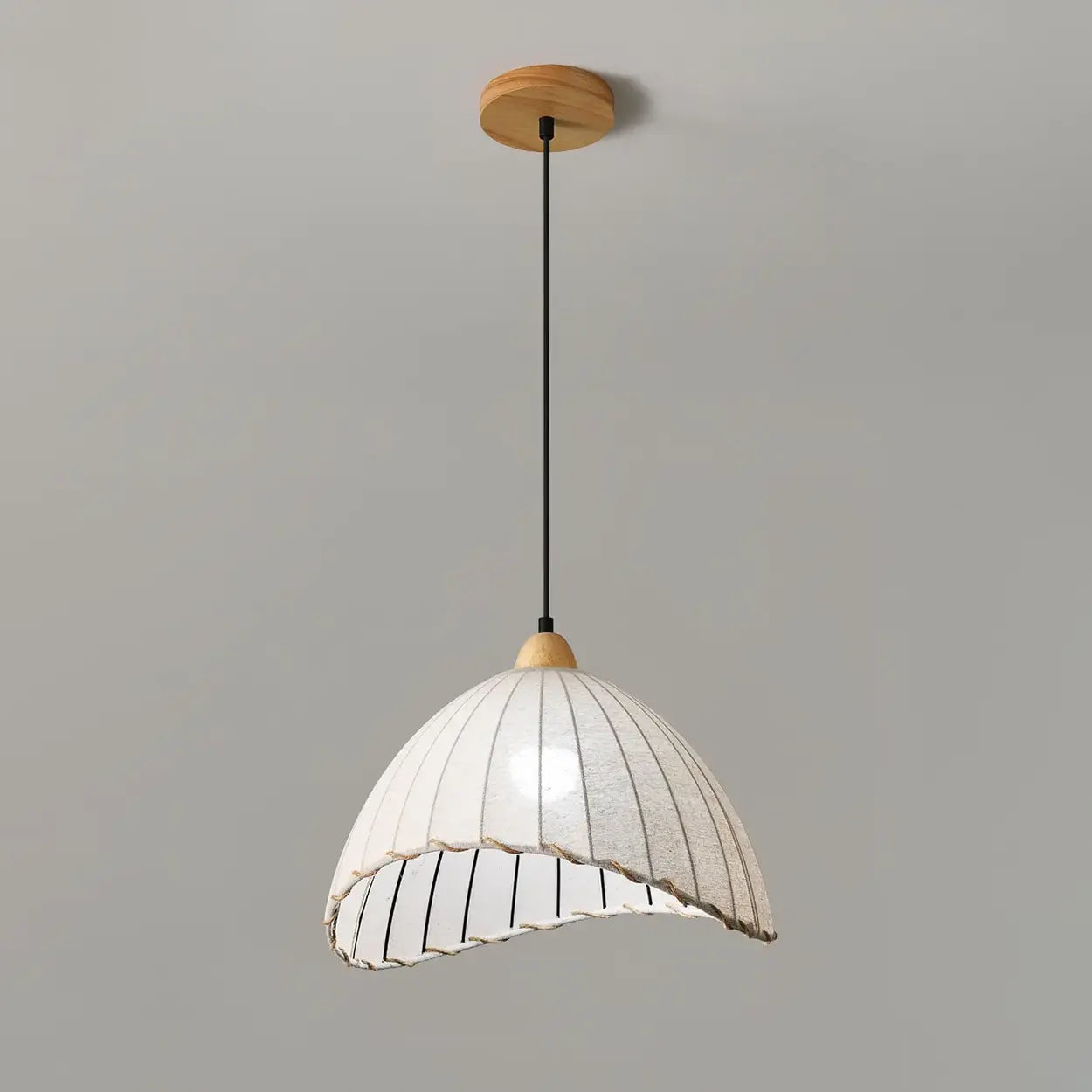 Hanglamp Wabi Sabi Hout En Witte Stoffen Kap Scandinavisch E27