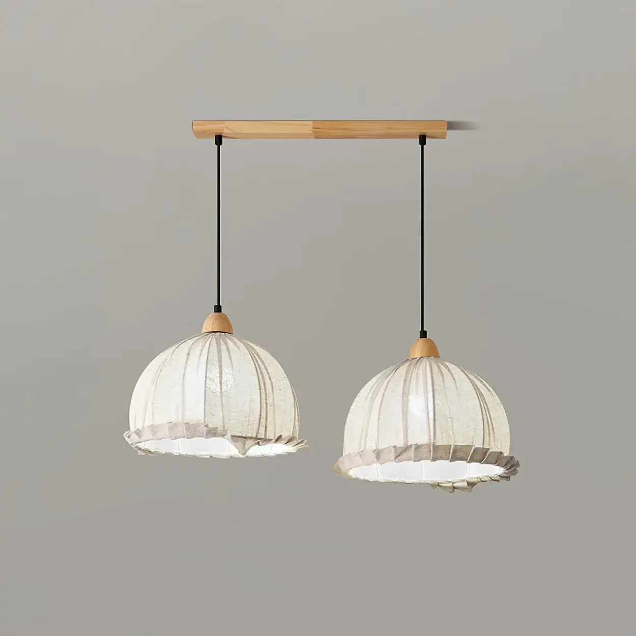 Hanglamp Wabi Sabi Hout En Witte Stoffen Kap Scandinavisch E27