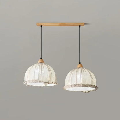 Hanglamp Wabi Sabi Hout En Witte Stoffen Kap Scandinavisch E27