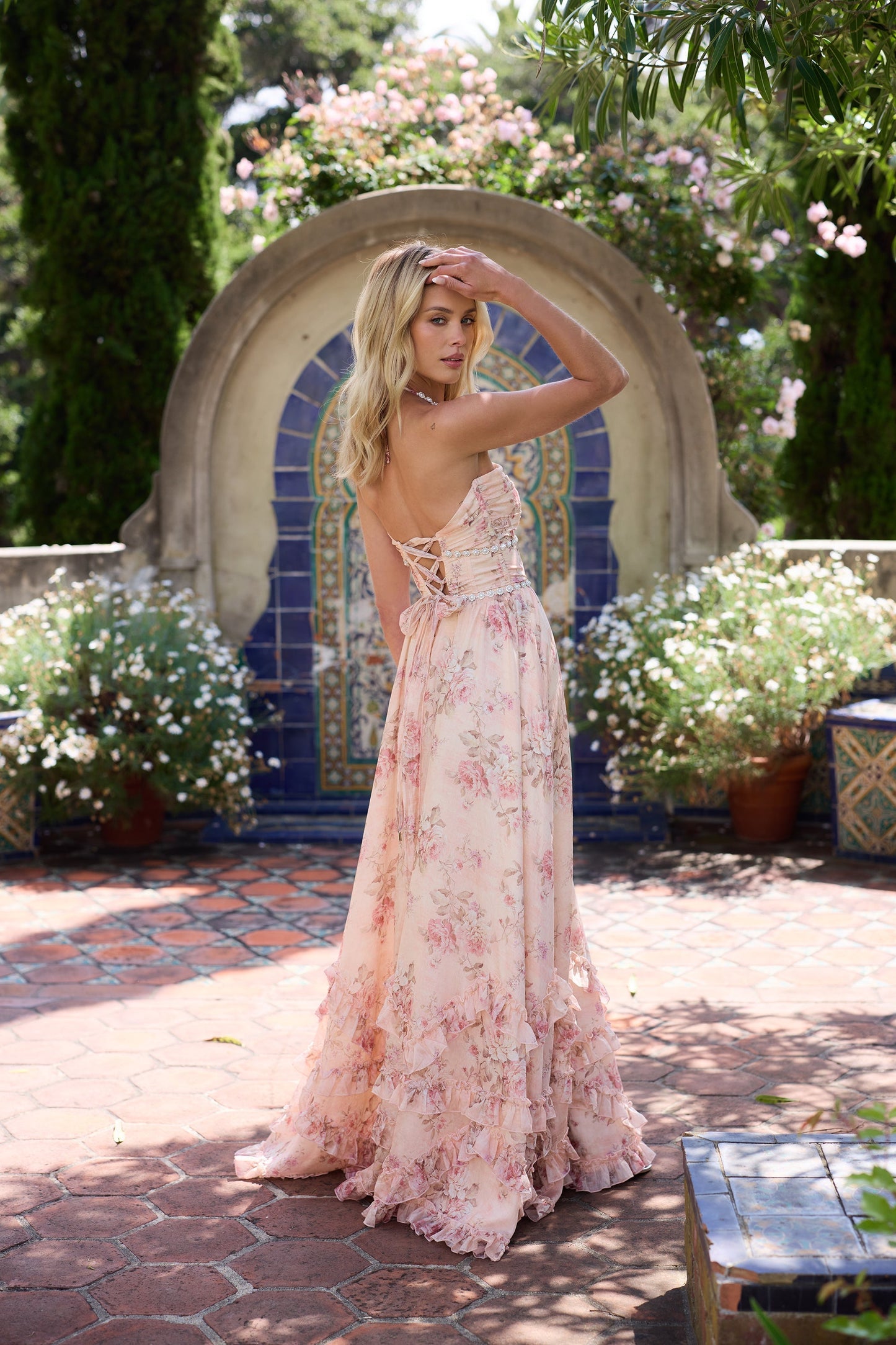 Maxi Jurk Roze Bloemenprint met Parels en Split
