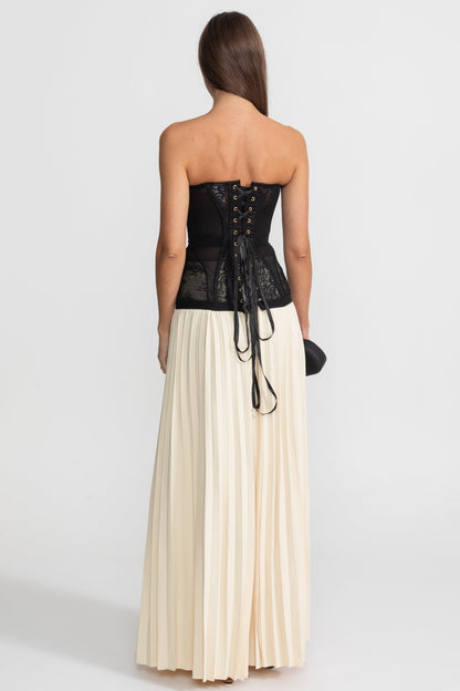 Strapless Corsettop Zwart met Kant en Haaksluiting