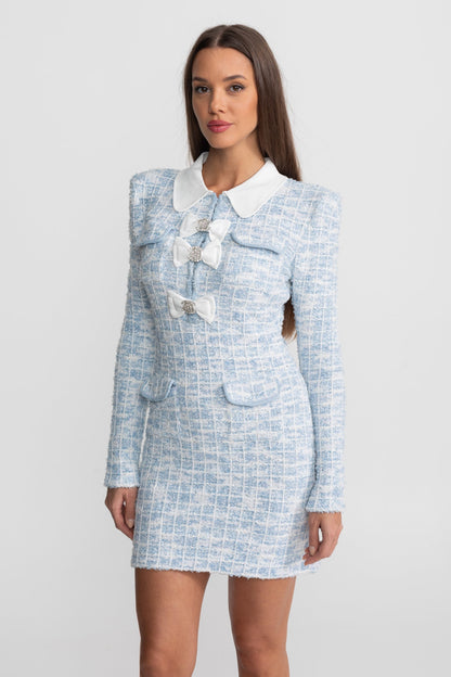 Mini Jurk met Contrasterende Kraag en Kristallen