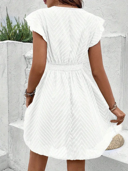 Dames Jurk Chiffon Korte Mouw V-hals