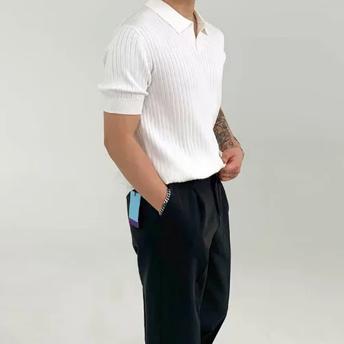 Mannen Poloshirt Korte Mouwen Geribd Casual