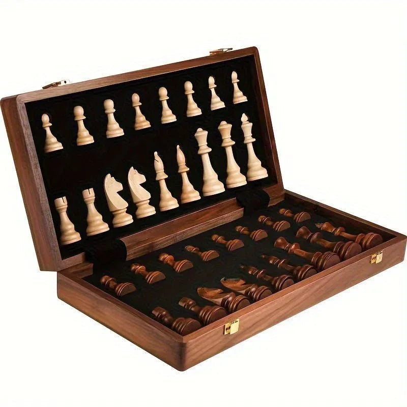 Schaakspel Massief Hout Opvouwbaar Bord Premium Handgemaakte Schaakstukken Klassiek Strategisch Bordspel