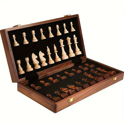 Schaakspel Massief Hout Opvouwbaar Bord Premium Handgemaakte Schaakstukken Klassiek Strategisch Bordspel