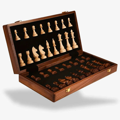 Schaakspel Massief Hout Opvouwbaar Bord Premium Handgemaakte Schaakstukken Klassiek Strategisch Bordspel