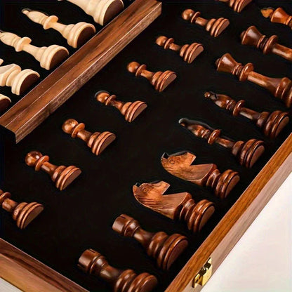 Schaakspel Massief Hout Opvouwbaar Bord Premium Handgemaakte Schaakstukken Klassiek Strategisch Bordspel