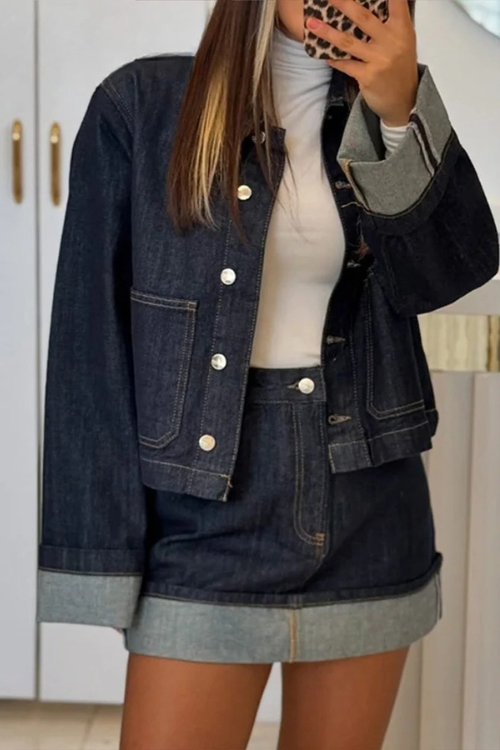 Dames Jeans Set - Cropjasje en High Waist Minirok
